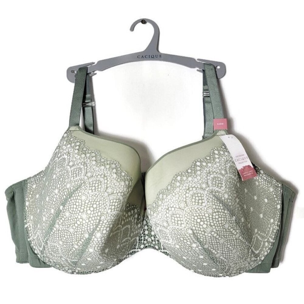 Cacique Sage Green Lightly Lined Balconette Lace Bra 52DD